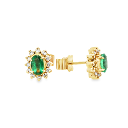 Pre Owned 18ct Emerald and Diamond Cluster Earrings ZU565